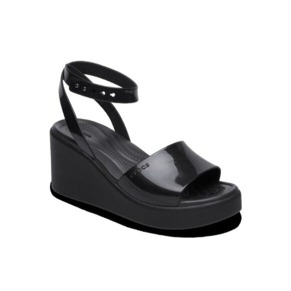 Crocs Brooklyn High Shine Ankle Strap Womens Wedge Black US Size 7 Shiny Heel - Picture 11 of 12